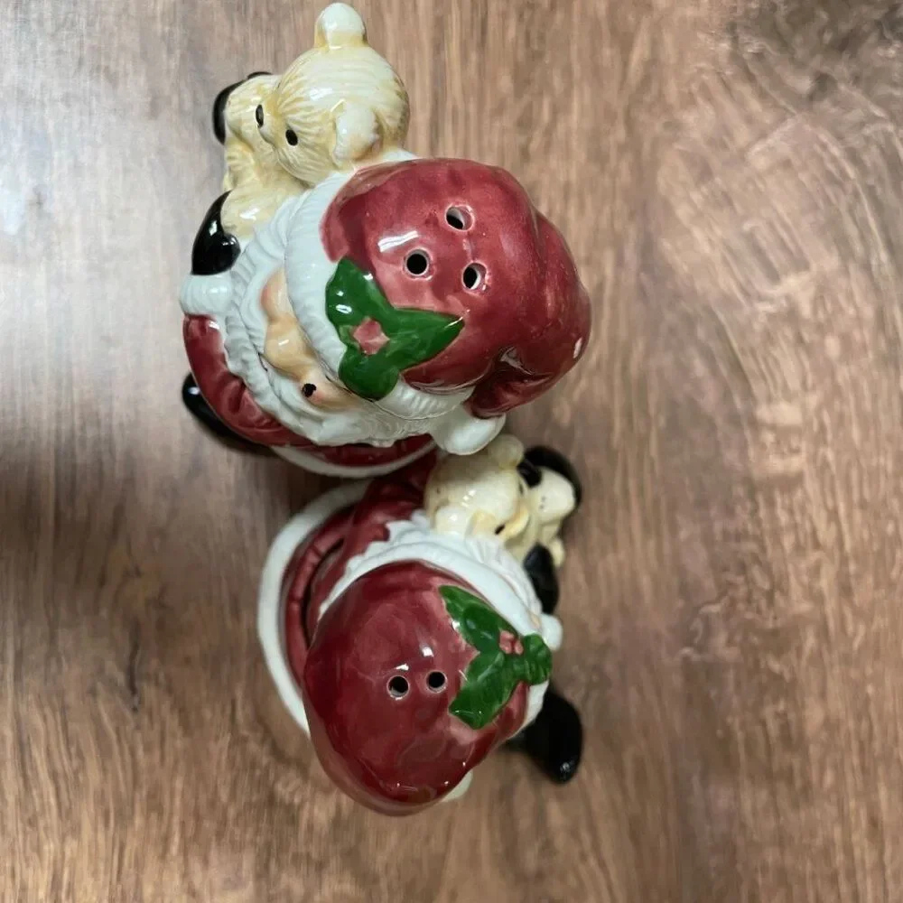 Vintage 1990's Santa and Bear Salt & Pepper Shakers. Perfect for Christmas table